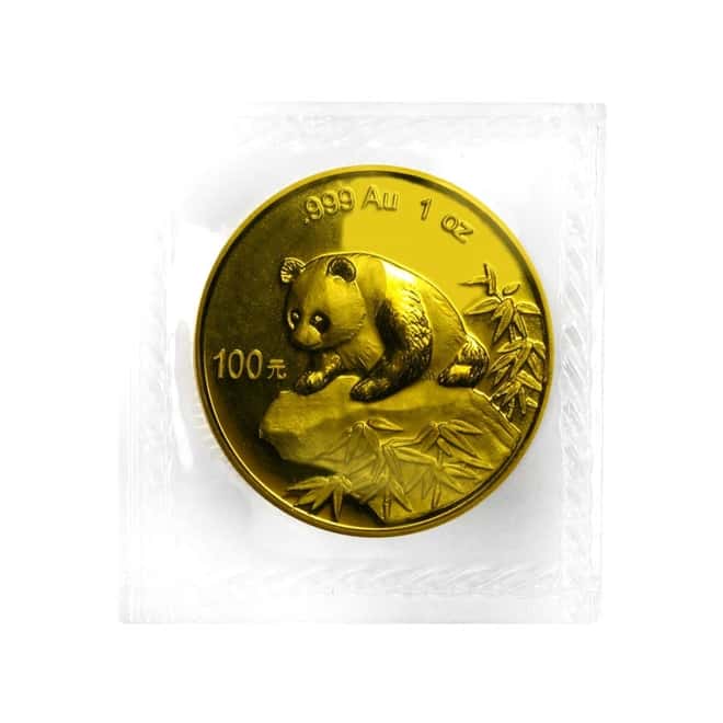 1999 1 oz Chinese Gold Panda 100 Yuan Large Date No Serif 1 BU (Sealed)