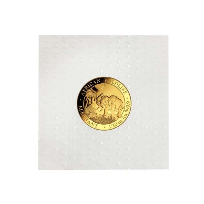2017 Somalian 1/10 oz Gold African Elephant BU 100 Shillings (Sealed)