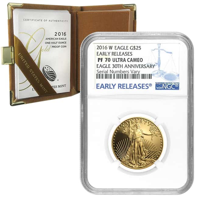 2016-W 1/2 oz Proof Gold American Eagle NGC PF 70 (ER, w/Box & COA)