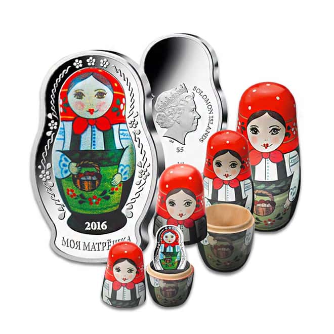 2016 1 oz Silver Solomon Islands Proof Russian Matryoshka Doll $5 Coin .999 Fine (w/Box&COA)