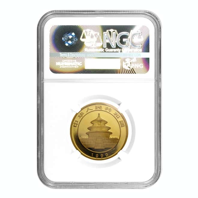 1999 China 1/2 oz Gold Panda Large Date 50 Yuan NGC MS 69 (Plain 1)