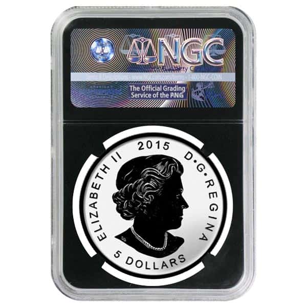 2015 1 oz Silver Canadian Maple Leaf E=mc2 Privy NGC PF 69 - First Releases Red Label Retro Holder
