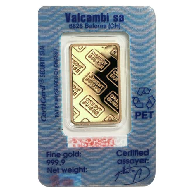 5 gram Credit Suisse Gold Bar .9999 Fine (In Assay) 