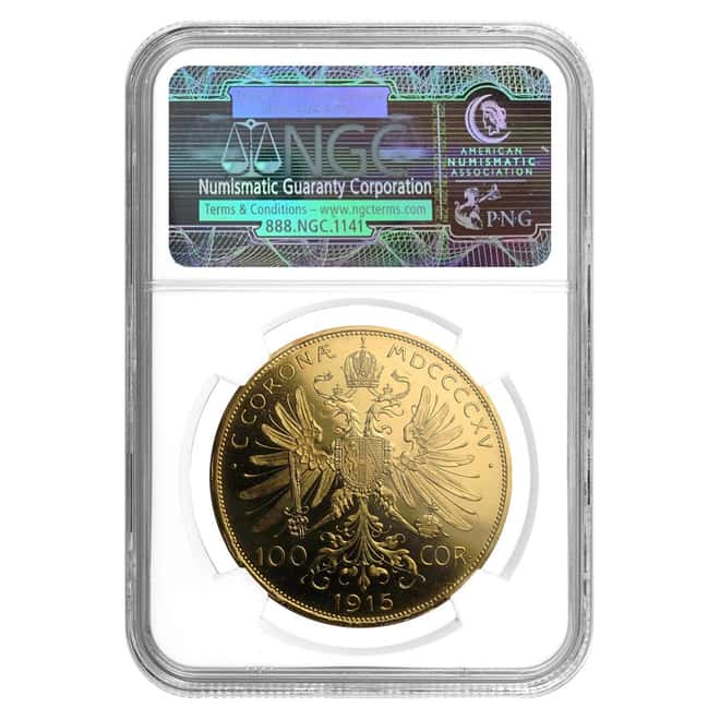 1915 Austrian Gold 100 Corona NGC MS 65