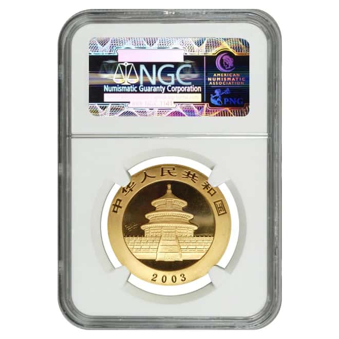 2003 1 oz 500 Yuan China Gold Panda NGC MS 64 - Mirrored Bamboo