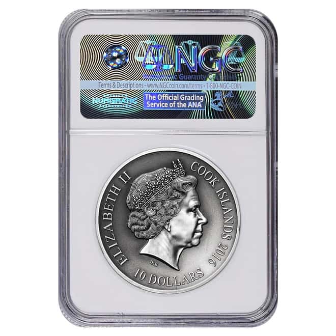 2016 2 oz Cook Islands Silver Norse Gods Frigg Ultra High Relief NGC MS 69 Antiqued w/COA