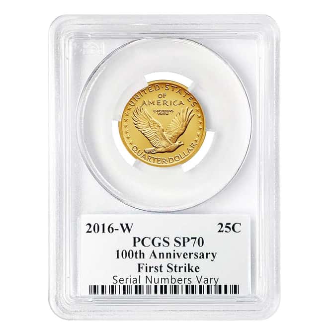 2016 1/4 oz Standing Liberty Quarter Centennial Gold Coin PCGS SP 70 First Strike
