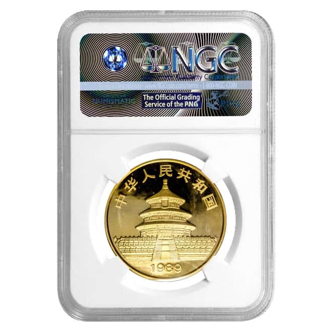 1989 1 oz Gold China Panda 100 Yuan NGC MS 64 (Large Date)