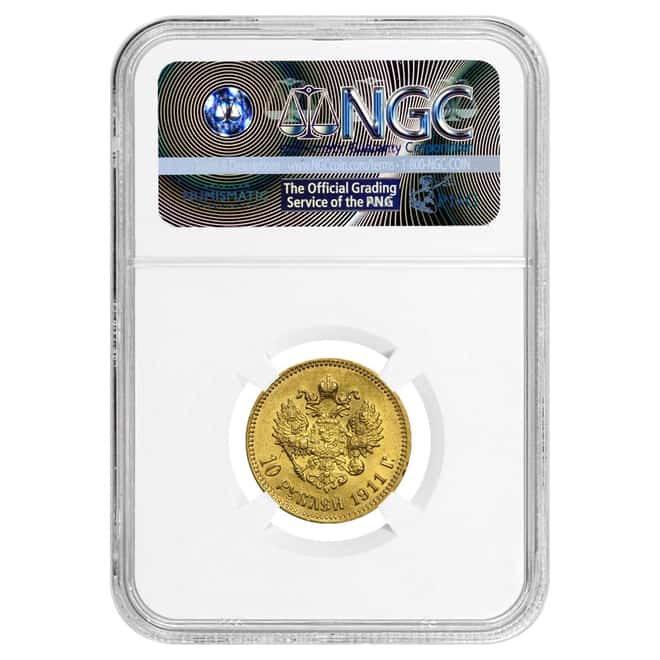 1911 Russia Gold 10 Roubles NGC AU Details