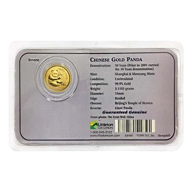 2000 1/10 oz Gold China Panda 10 Yuan Coin Uncirculated (In Assay)