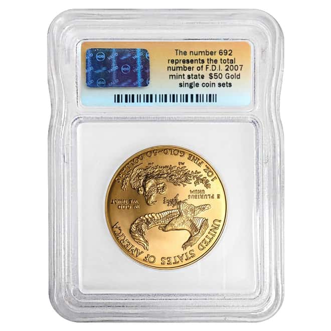2007 1 oz $50 Gold American Eagle Coin ICG MS 70 First Day of Issue