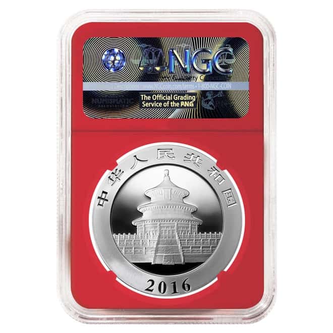 2016 30 gram Chinese Silver Panda 10 Yuan NGC MS 70 Red Holder