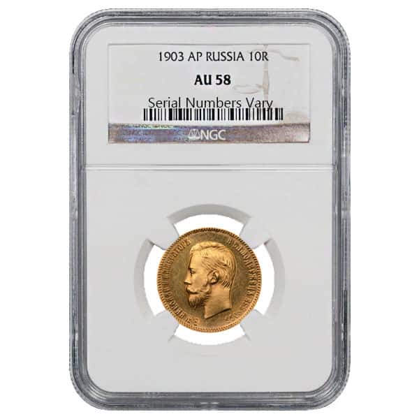 1903 Russia Gold 10 Roubles NGC AU 58