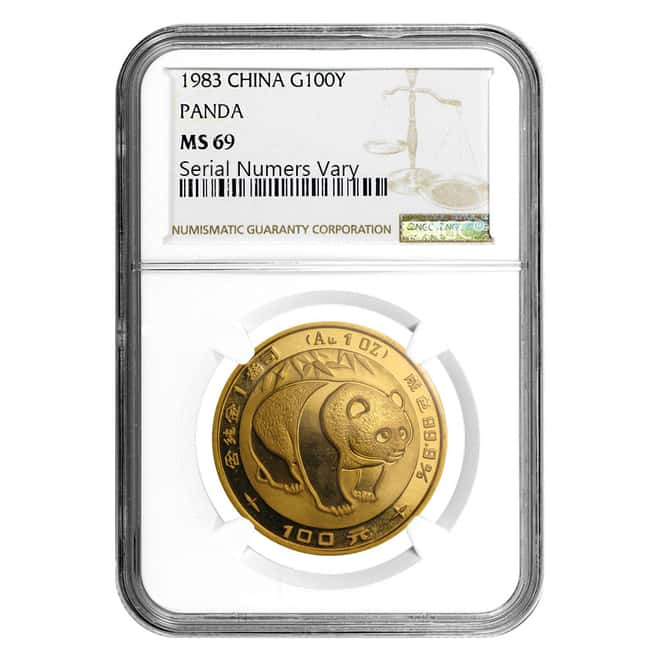 1983 China 1 oz Gold Panda 100 Yuan NGC MS 69