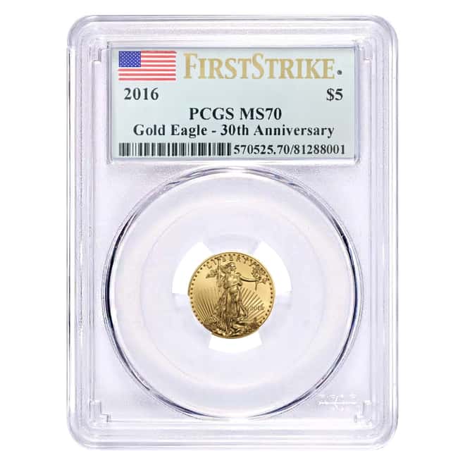 2016 1/10 oz $5 Gold American Eagle PCGS MS 70 First Strike