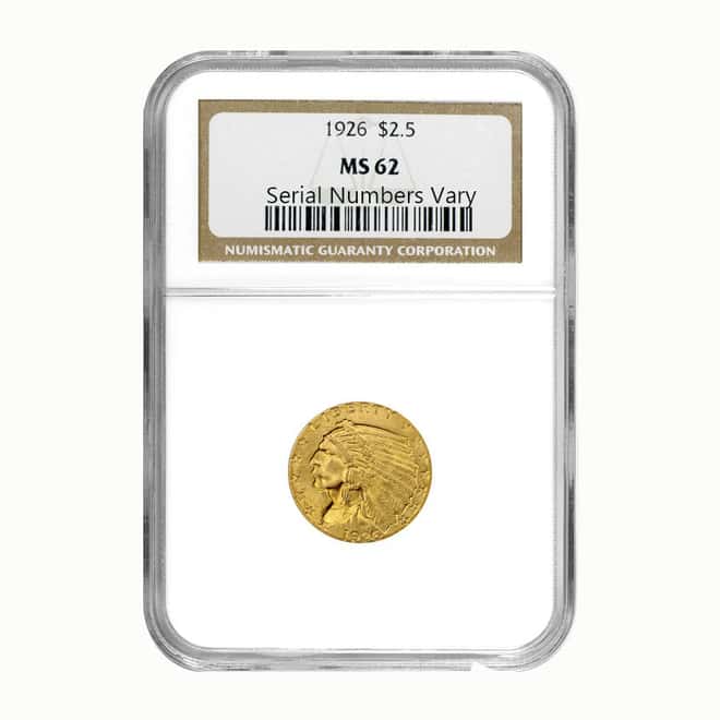1926 $2.5 Gold Quarter Eagle Indian Head NGC MS 62