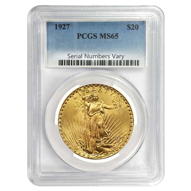 1927 $20 Gold St. Gaudens Double Eagle Coin PCGS MS 65