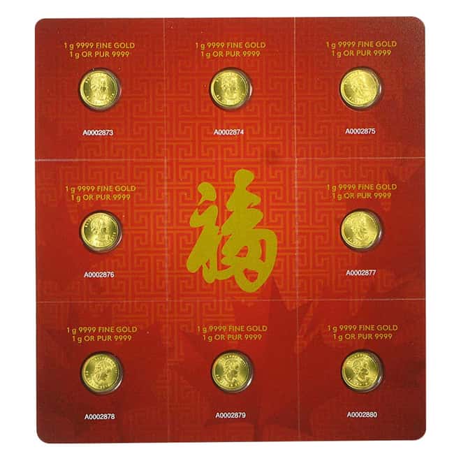 2016 8 x 1 gram Gold Maple Leafs .9999 Fine - Maplegram8 