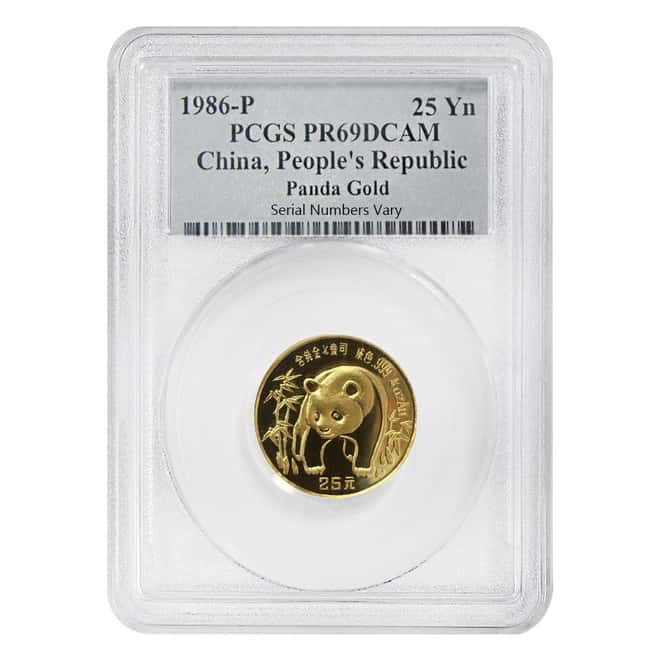 1986 P 1/4 oz Chinese Gold Panda 25 Yuan PCGS PF 69 DCAM