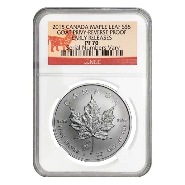 2015 1 oz Canadian Silver Maple Leaf Lunar Goat Privy Reverse Proof NGC PF 70