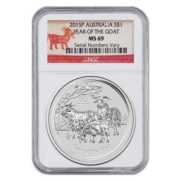2015 1 oz Silver Australian Year of the Goat .999 Fine NGC MS 69