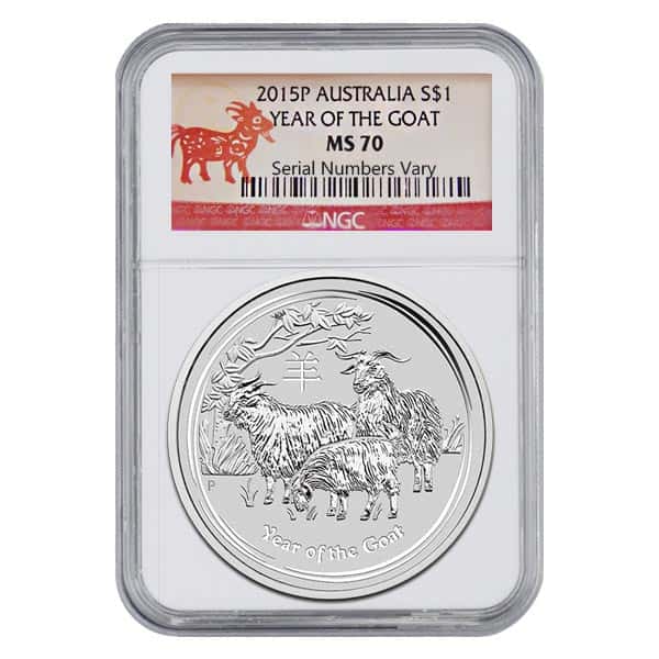 2015 1 oz Silver Australian Year of the Goat .999 Fine NGC MS 70