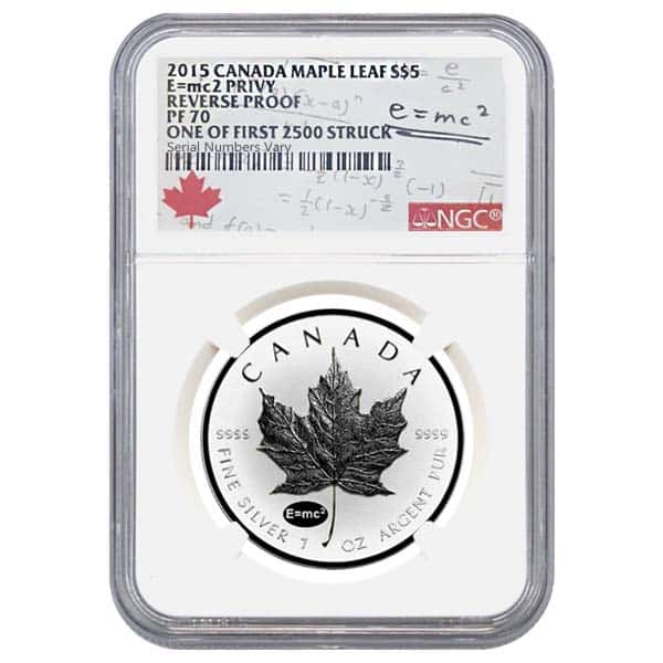 2015 1 oz Silver Canadian Maple Leaf E=mc2 Privy NGC PF 70 - 1 of First 2500