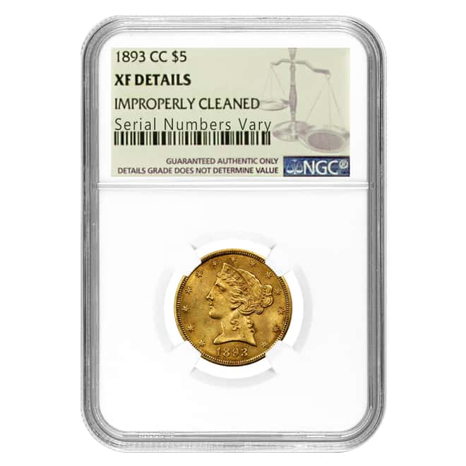 1893 CC $5 Liberty Head Half Eagle Gold Coin NGC XF Details