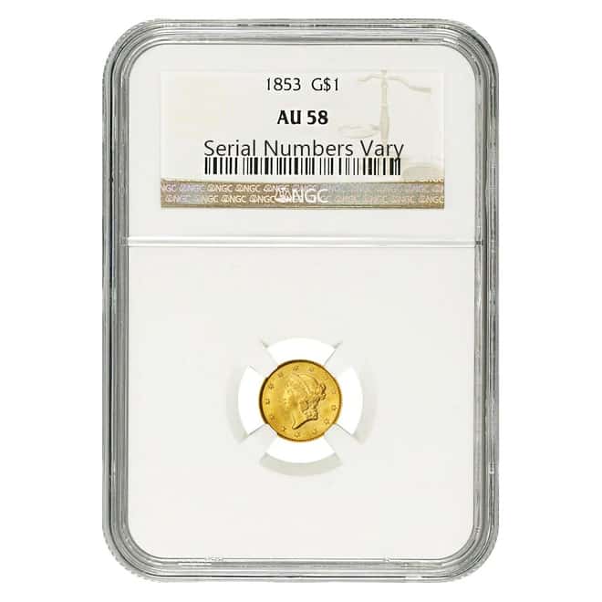 1853 $1 Liberty Head Gold Coin NGC AU 58