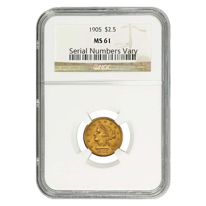 1905 $2.5 Liberty Head Gold Quarter Eagle Coin NGC MS 61