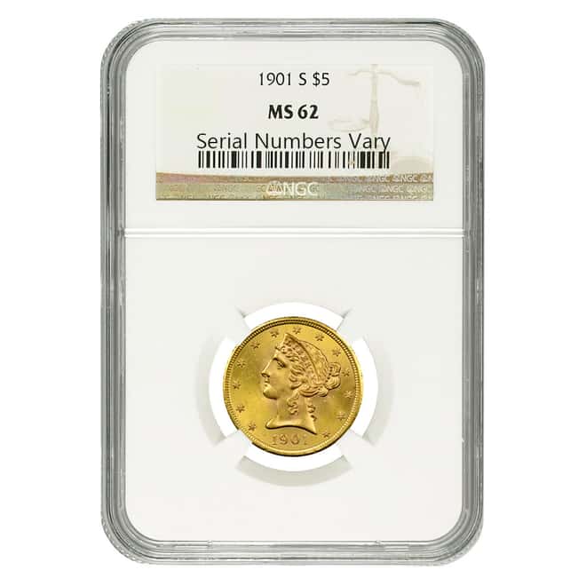 1901 S $5 Liberty Head Half Eagle Gold Coin NGC MS 62