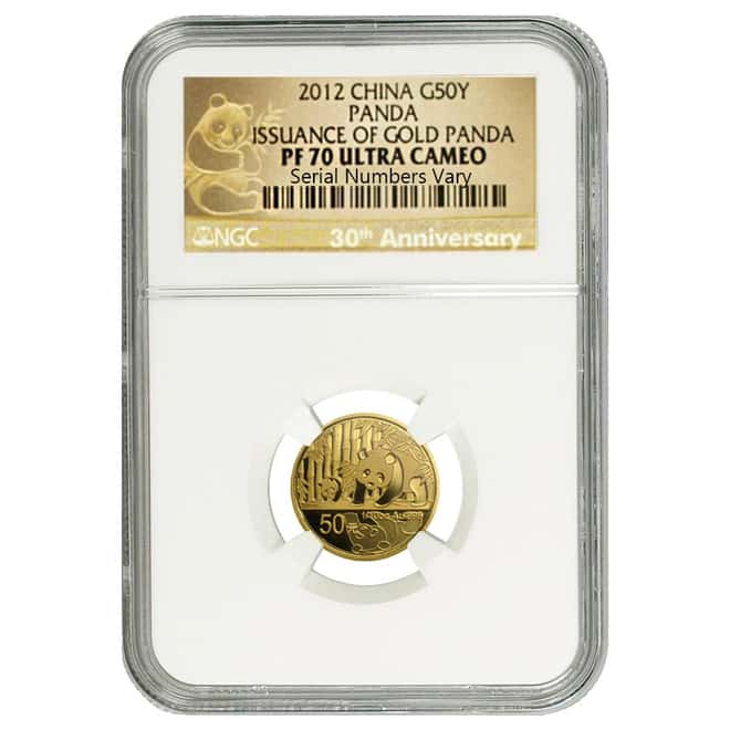 2012 China 1/10 oz Proof Gold Panda NGC PF 70 (30th Anniv)