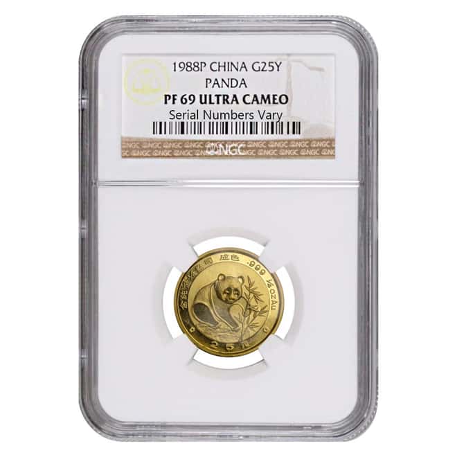 1988 P 1/4 oz China Gold Panda 25 Yuan NGC PF 69 Ultra Cameo