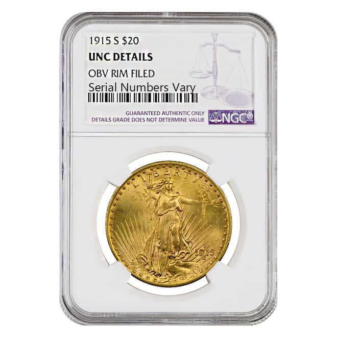 1915-S $20 Gold Saint Gaudens Double Eagle NGC UNC Details