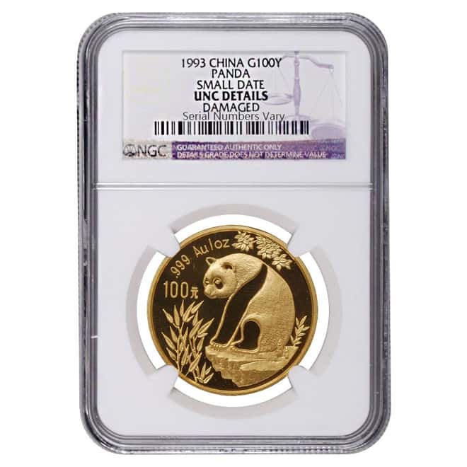 1993 1 oz China Gold Panda 100 Yuan NGC UNC Details
