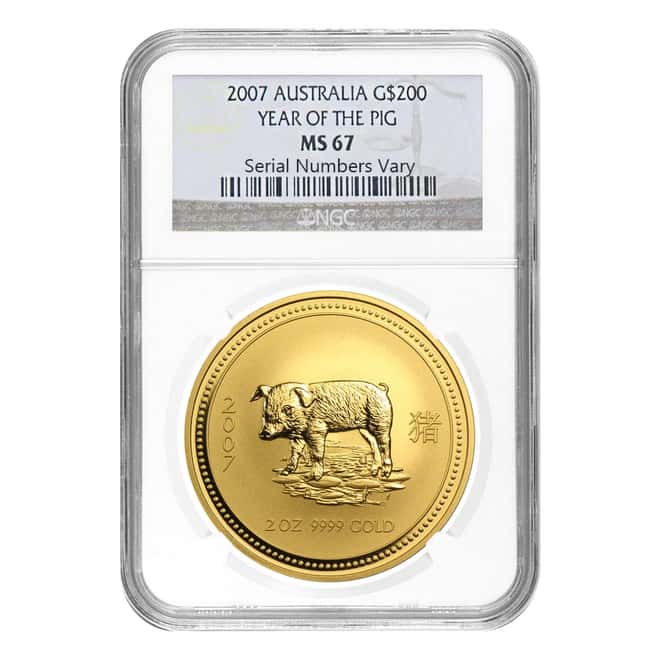 2007 2 oz Gold Lunar Year of The Pig Perth Mint (Series I) NGC MS 67