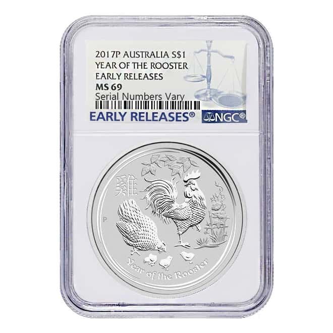 2017 1 oz Silver Year of The Rooster Australia Perth Mint NGC MS 69 Early Releases