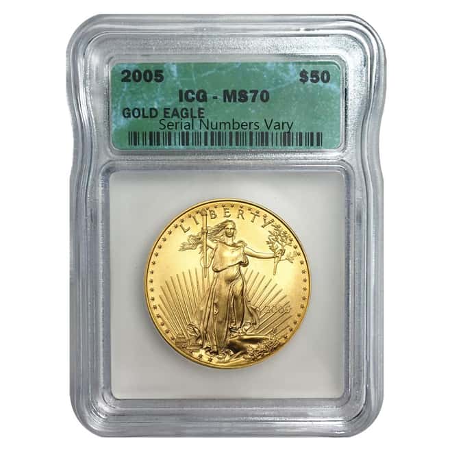 2005 1 oz $50 Gold American Eagle ICG MS 70