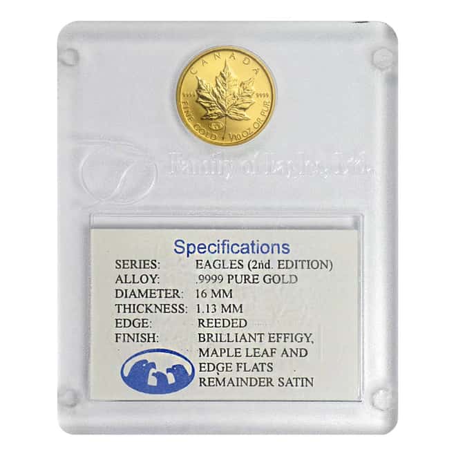 1998 1/10 oz Family of Eagles Gold $5 Canadian Maple Leaf .9999 Fine Gold (In Assay) Blue Label