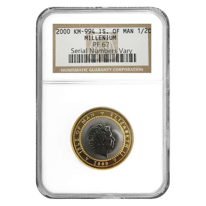 2000 Isle of Man 1/2 Crown Greenwich Meridian Time Clock NGC PF 67 Bimetal coin