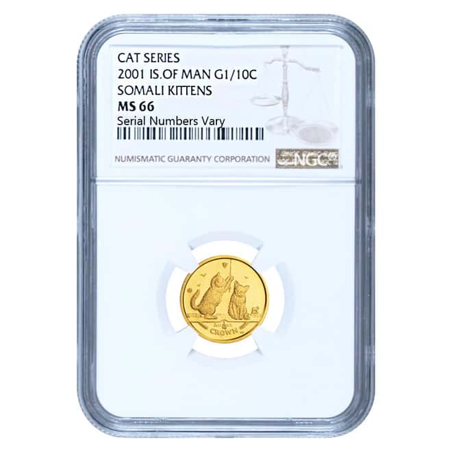 2001 Isle of Man 1/10 oz Gold Somali Kittens NGC MS 66