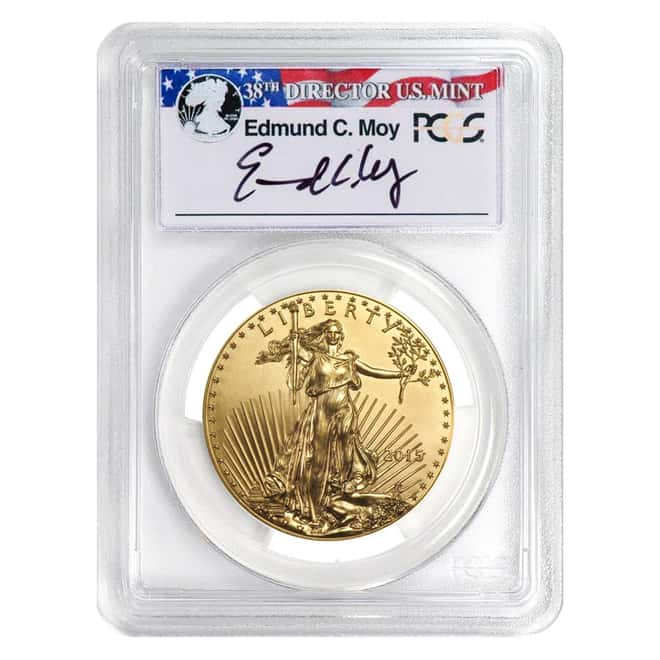 2015 1 oz Gold $50 American Eagle PCGS MS 70 First Strike Edmund Moy Signature