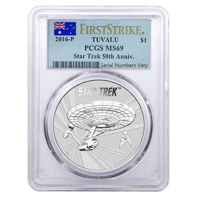 2016 1 oz Tuvalu Star Trek Enterprise Silver Coin PCGS MS 69 First Strike
