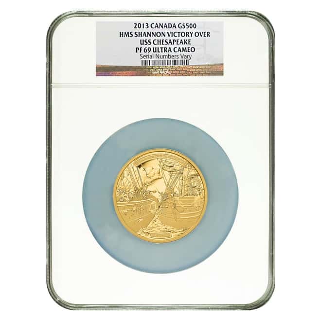 2013 Canada 5 oz Proof Gold $500 HMS Shannon & USS Chesapeake NGC PF 69