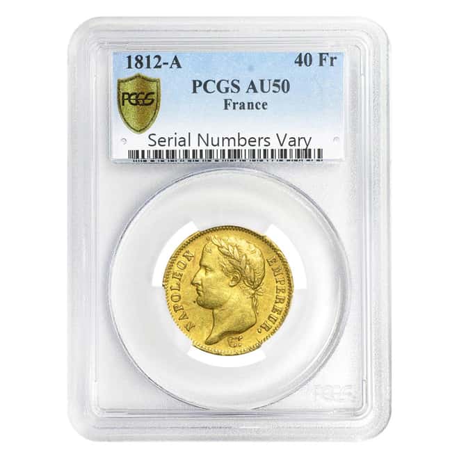 1812-A France Gold 40 Francs Napoleon PCGS AU 50