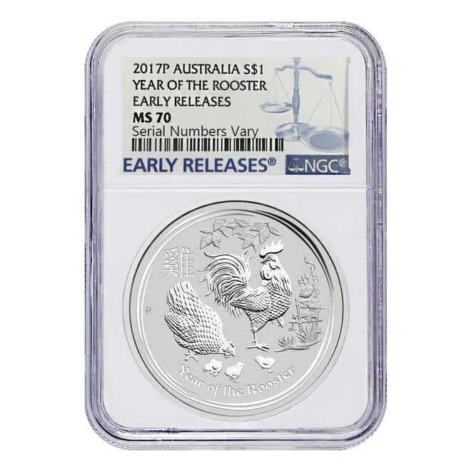 2017 1 oz Silver Year of The Rooster Australia Perth Mint NGC MS 70 Early Releases