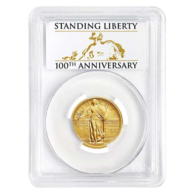 2016 1/4 oz Standing Liberty Quarter Centennial Gold Coin PCGS SP 70 First Strike