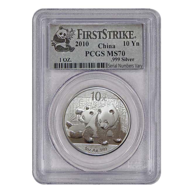 2010 1 oz China Silver Panda 10 Yuan PCGS MS 70 First Strike