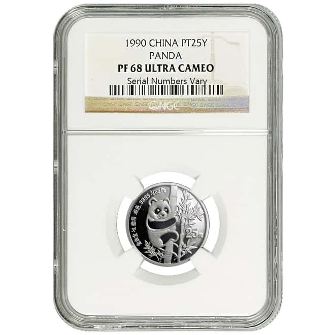 1990 1/4 oz China Proof Platinum Panda 25 Yuan NGC PF 68 UCAM