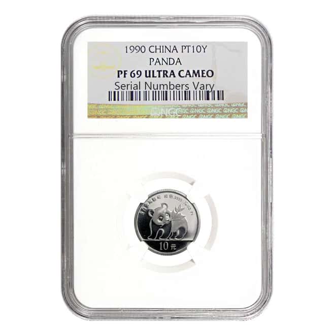 1990 1/10 oz China Proof Platinum Panda 10 Yuan NGC PF 69 UCAM